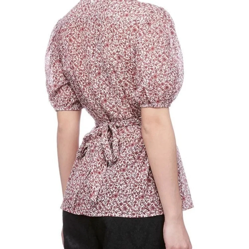 EUC - Tory Burch Floral Print Tie Waist Blouse - Size 2
